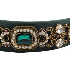 Simulated Pearl Bead Vintage Crystal Headbands for Women Fashion Rhinestone Flower Leaf Alloy Metal Charm Hairbands Hair Jewelry (green)