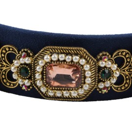 Simulated Pearl Bead Vintage Crystal Headbands for Women Fashion Rhinestone Flower Leaf Alloy Metal Charm Hairbands Hair Jewelry (navy)