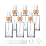 6 Pack,1.7 oz Clear Glass Atomizer Bottle for Essential Oils,Empty Portable Glass Perfume Spray Bottle with Bamboo Cap Travel Fine Mist Vial Liquid Cosmetic Container