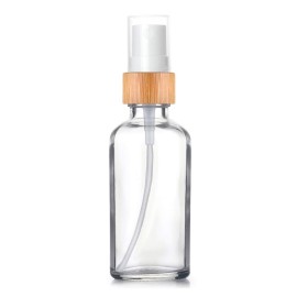 6 Pack,1.7 oz Clear Glass Atomizer Bottle for Essential Oils,Empty Portable Glass Perfume Spray Bottle with Bamboo Cap Travel Fine Mist Vial Liquid Cosmetic Container