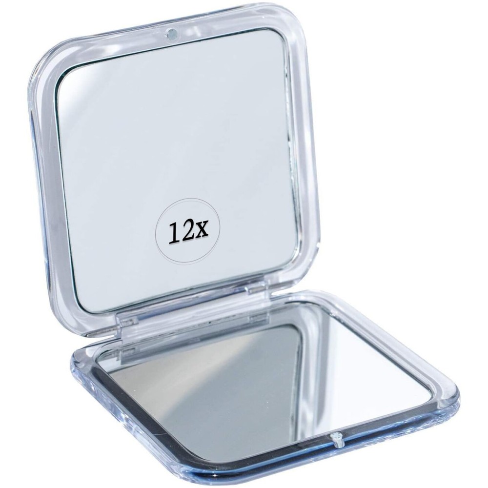 MIRRORVANA Small Travel Makeup Mirror with 12X and 1X Magnification - Compact, Pocket-Size, Handheld - Magnified Compact Mirror for Close Up Cosmetic Application and Tweezing - Square 3.3 x 3.3