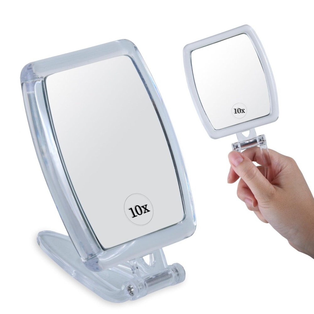 MIRRORVANA High Magnification Travel Hand Mirror - Foldable 10X & 1X Magnifying Makeup Mirror, 3-in-1 Hand Mirror, Hanging Mirror, Table Mirror - 3.3 x 7.3 (Unfolded) / 3.3 x 4.4 (Folded) MIRRORVANA High Magnification Travel Hand Mirror - Foldable 10X & 1X Magnifying Makeup Mirror, 3-in-1 Hand Mirror, Hanging Mirror, Table Mirror - 3.3 x 7.3 (Unfolded) / 3.3 x 4.4 (Folded)