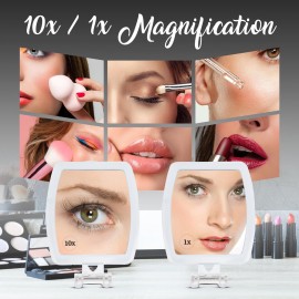 MIRRORVANA High Magnification Travel Hand Mirror - Foldable 10X & 1X Magnifying Makeup Mirror, 3-in-1 Hand Mirror, Hanging Mirror, Table Mirror - 3.3 x 7.3 (Unfolded) / 3.3 x 4.4 (Folded) MIRRORVANA High Magnification Travel Hand Mirror - Foldable 10X & 1X Magnifying Makeup Mirror, 3-in-1 Hand Mirror, Hanging Mirror, Table Mirror - 3.3 x 7.3 (Unfolded) / 3.3 x 4.4 (Folded)