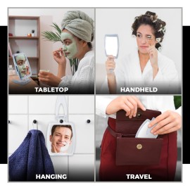 MIRRORVANA High Magnification Travel Hand Mirror - Foldable 10X & 1X Magnifying Makeup Mirror, 3-in-1 Hand Mirror, Hanging Mirror, Table Mirror - 3.3 x 7.3 (Unfolded) / 3.3 x 4.4 (Folded) MIRRORVANA High Magnification Travel Hand Mirror - Foldable 10X & 1X Magnifying Makeup Mirror, 3-in-1 Hand Mirror, Hanging Mirror, Table Mirror - 3.3 x 7.3 (Unfolded) / 3.3 x 4.4 (Folded)