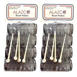 ALAZCO 8 pc Vintage Style Hair Rollers XLarge BRUSH ROLLERS & 8 PINS (8 XL Rollers)