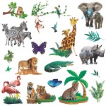Amaonm Creative Giant Removable Cartoon Zoo Wild Jungle Animals 3D DIY Lion Giraffe Elephant Tree Wall Decals Nursery Decor for Kids Bedroom Living Room Playroom Classroom Hospital Decoration (b)