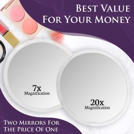 MIRRORVANA 20X & 7X Magnifying Mirror Set Combo with 3 Suction Cups Each - Compact & Travel Ready (Glass)