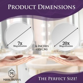 MIRRORVANA 20X & 7X Magnifying Mirror Set Combo with 3 Suction Cups Each - Compact & Travel Ready (Glass)