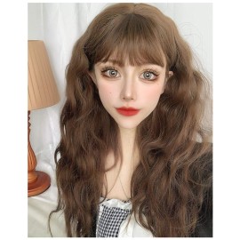 LesafeV 24 Long Full Topper Clip in Snythetic Hairpiece with Bangs Full Head Wear Curly Wavy Dark Brown