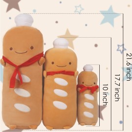 ARELUX Funny 21.6in Toast Baguette Pillow,French Baguette Shape Plush Hugging Pillow with Red Scarf,Soft Toast Food Sofa Cushion Home Decor,Plush Toy for Friends Family Birthday