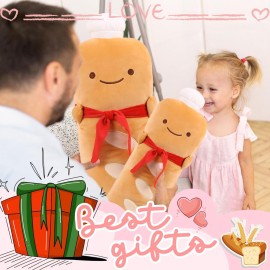 ARELUX Funny 21.6in Toast Baguette Pillow,French Baguette Shape Plush Hugging Pillow with Red Scarf,Soft Toast Food Sofa Cushion Home Decor,Plush Toy for Friends Family Birthday