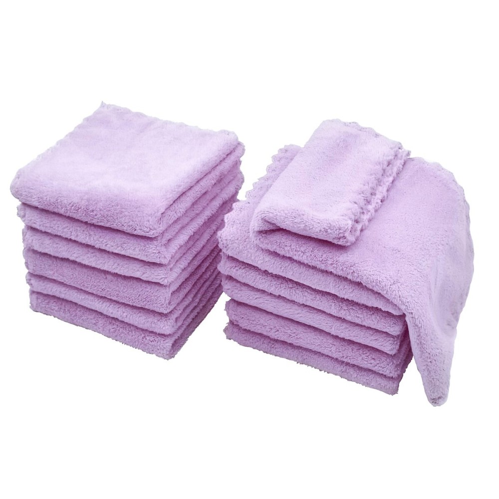 Kyapoo Baby Washcloths 12 Pack 12x12 Inches Microfiber Coral Fleece Extra Absorbent and Soft for Newborns, Infants and Toddlers-Purple