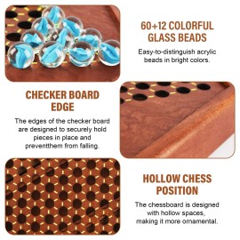 12.7 Inches Wooden Chinese Checkers Set with Storage Drawer -60 Glass Marbles in 6 Colors -12 Bonus Spare Marbles| Chinese Checkers Board Game for Kids and Adult