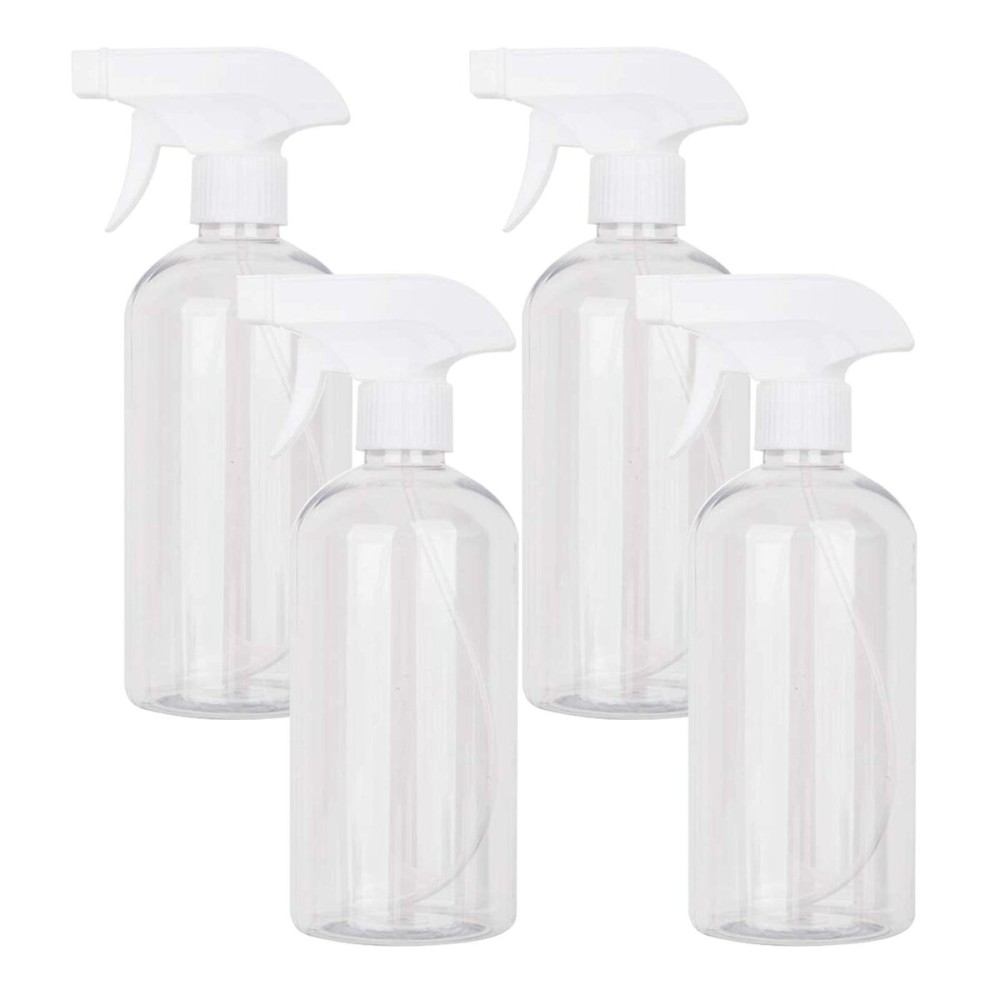 UUJOLY 17 oz Plastic Spray Bottle Trigger Empty Spray Bottles Clear Refillable Container for Water, Essential Oils, Hair, Cleaning Products, Adjustable Head Sprayer and Stream (4 Pack/500ml)