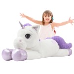 Lanmore 43 Giant Unicorn Stuffed Animal, Unicorn Plush Pillow Toys Big Plushy Fluffy, Gift for Girls Kids Boys Girlfriend, White & Purple