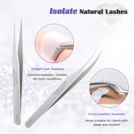 LANKIZ Eyelash Extension Tweezers Set 5 PCS for Volume Lash Extensions Stainless Steel Straight and Curved Tips Eyelash Tweezers for Extensions Isolation Fanning Applicator -Silver LANKIZ Eyelash Extension Tweezers Set 5 PCS for Volume Lash Extensions Stainless Steel Straight and Curved Tips Eyelash Tweezers for Extensions Isolation Fanning Applicator -Silver