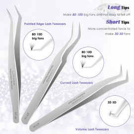 LANKIZ Eyelash Extension Tweezers Set 5 PCS for Volume Lash Extensions Stainless Steel Straight and Curved Tips Eyelash Tweezers for Extensions Isolation Fanning Applicator -Silver LANKIZ Eyelash Extension Tweezers Set 5 PCS for Volume Lash Extensions Stainless Steel Straight and Curved Tips Eyelash Tweezers for Extensions Isolation Fanning Applicator -Silver