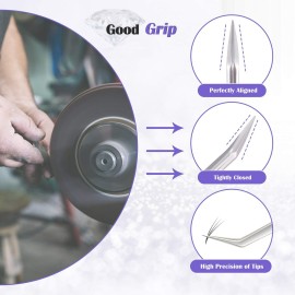 LANKIZ Eyelash Extension Tweezers Set 5 PCS for Volume Lash Extensions Stainless Steel Straight and Curved Tips Eyelash Tweezers for Extensions Isolation Fanning Applicator -Silver LANKIZ Eyelash Extension Tweezers Set 5 PCS for Volume Lash Extensions Stainless Steel Straight and Curved Tips Eyelash Tweezers for Extensions Isolation Fanning Applicator -Silver