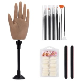 Silicone Practice Hand for Acrylic Nails with Bracket,Realistic Nail Practice Hand Stand, Flexible Bendable Nail Training Mannequin Hand for Nails Practice Nail Art Tools (Left Hand)