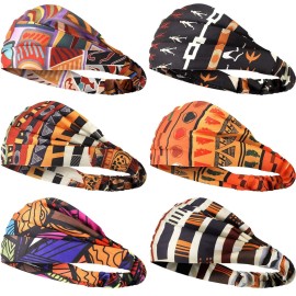 Syhood 6 Piece African Headbands Hair Accessories for Women Wide Stretchy African Print Elastic Hair Bands Vintage Yoga Headpiece Boho Sports Wrap(Novelty Style)