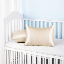 LCBD Silky Satin Toddler Pillowcases Set of 2, Super Soft Travel Pillow Covers, Small Kids Pillow Cases with Envelope Closure, 13x 18, Champagne