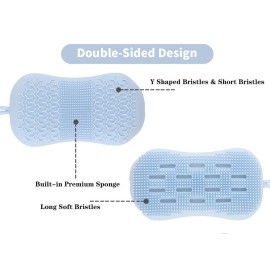 Serenity Select 2 Exfoliating Silicone Body Sponges, Double-Sided Bath or Shower Body Brush, Silicon Loofah/Built-in Sponge - Cleans & Stimulates Circulation. Christmas Stocking, Hanukkah- Blue/Gray