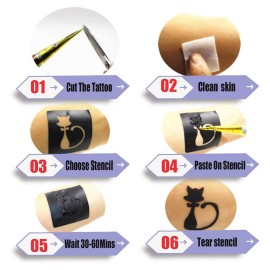 Tizoerly Temporary Tattoos Kit, 4Pcs Semi Permanent Tattoo Paste Cones, India Body DIY Art Painting for Women Men Kids, Freehand Plaste with 3 Colors, 20 Adhesive Stencil,1 Bottle,4 Nozzles