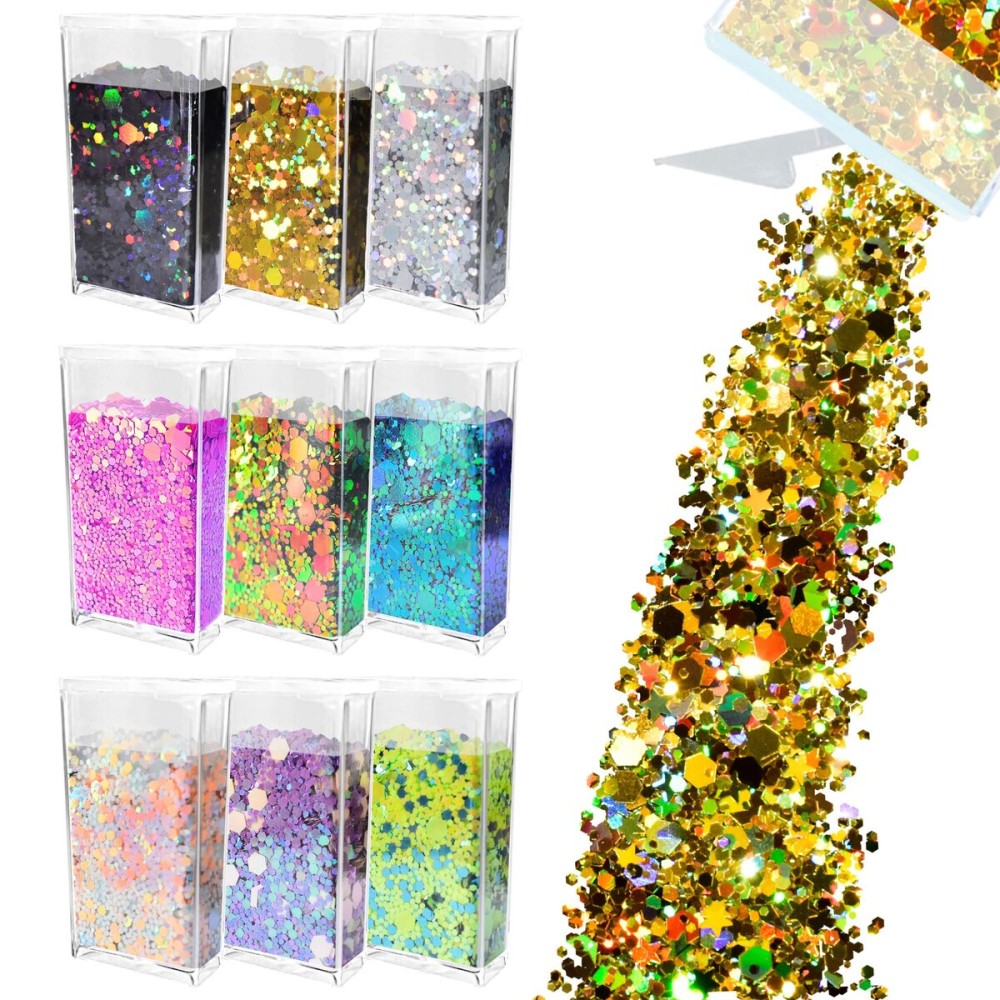 Glitter Wenida 9 Colors 105g Holographic Iridescent Chameleon Festival Sequins Craft Chunky Glitter for Arts Face Hair Body Nail Glitter Wenida 9 Colors 105g Holographic Iridescent Chameleon Festival Sequins Craft Chunky Glitter for Arts Face Hair Body Nail