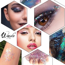 Glitter Wenida 9 Colors 105g Holographic Iridescent Chameleon Festival Sequins Craft Chunky Glitter for Arts Face Hair Body Nail Glitter Wenida 9 Colors 105g Holographic Iridescent Chameleon Festival Sequins Craft Chunky Glitter for Arts Face Hair Body Nail