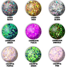 Glitter Wenida 9 Colors 105g Holographic Iridescent Chameleon Festival Sequins Craft Chunky Glitter for Arts Face Hair Body Nail Glitter Wenida 9 Colors 105g Holographic Iridescent Chameleon Festival Sequins Craft Chunky Glitter for Arts Face Hair Body Nail