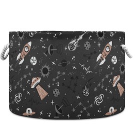 visesunny Collapsible Large Capacity Basket Spaceship Star Clothes Toy Storage Hamper with Durable Cotton Handles Home Organizer Solution for Bathroom, Bedroom, Nursery, Laundry,Closet