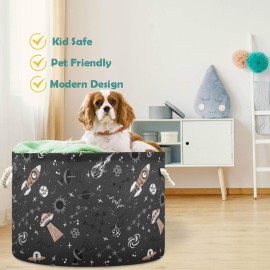 visesunny Collapsible Large Capacity Basket Spaceship Star Clothes Toy Storage Hamper with Durable Cotton Handles Home Organizer Solution for Bathroom, Bedroom, Nursery, Laundry,Closet