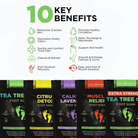 DAILY REMEDY Foot Soak Salts- Variety Pack of 4- Tea Tree Oil, Muscle Relief, Calming Lavender & Citrus Soak- For Foot Pain, Soreness, Athletes Foot, Odors, Calluses-Made In USA