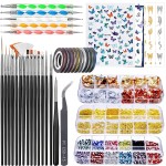 JOYJULY Nail Art Design Tools - 3D Decorations Kit with Brushes, Dotting Tools, Holographic Stickers, Nail Foil Tape, Rhinestones and Pick-Up Tweezers