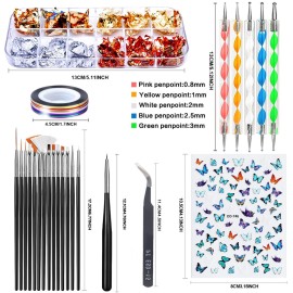 JOYJULY Nail Art Design Tools - 3D Decorations Kit with Brushes, Dotting Tools, Holographic Stickers, Nail Foil Tape, Rhinestones and Pick-Up Tweezers JOYJULY Nail Art Design Tools - 3D Decorations Kit with Brushes, Dotting Tools, Holographic Stickers, Nail Foil Tape, Rhinestones and Pick-Up Tweezers