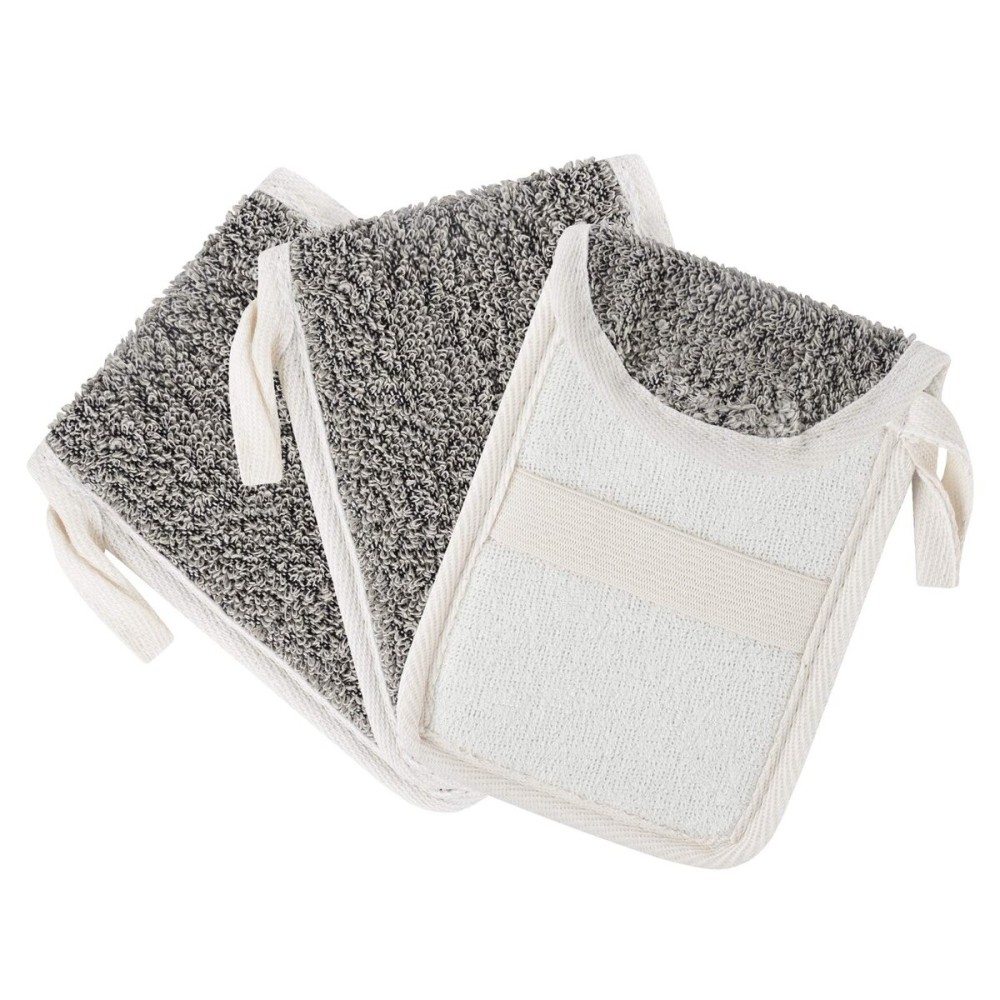 Linkidea 3 Pack Soap Saver Pouch, Flax Exfoliating Soap Bag Body Scrubber Exfoliator Sponge Holder Hanging Rope Bags for Bath or Shower