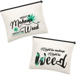 Weewooday 2 Pcs Leaf Makeup Bags Funny Might Be Makeup Might Be Weed Bag Cosmetic Zipper Purse Weed Gifts for Women Vacation Travel