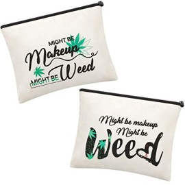 Weewooday 2 Pcs Leaf Makeup Bags Funny Might Be Makeup Might Be Weed Bag Cosmetic Zipper Purse Weed Gifts for Women Vacation Travel