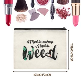 Weewooday 2 Pcs Leaf Makeup Bags Funny Might Be Makeup Might Be Weed Bag Cosmetic Zipper Purse Weed Gifts for Women Vacation Travel
