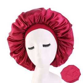 Deepth 6 Pieces Extra Large Sleep Cap Jumbo Cap Large Satin Bonnet with Comfort Elastic Band (Solid 6pack)