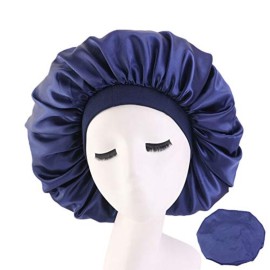 Deepth 6 Pieces Extra Large Sleep Cap Jumbo Cap Large Satin Bonnet with Comfort Elastic Band (Solid 6pack)