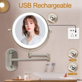 FASCINATE Rechargeable Lighted Makeup Mirror Wall Mount, 8\'\' Double Side 1X 10X Magnifying Makeup Mirror with Light, Extendable Vanity Mirror with 3 Color Modes, Touch Screen Dimming Bathroom Mirror FASCINATE Rechargeable Lighted Makeup Mirror Wall Mount, 8\'\' Double Side 1X 10X Magnifying Makeup Mirror with Light, Extendable Vanity Mirror with 3 Color Modes, Touch Screen Dimming Bathroom Mirror