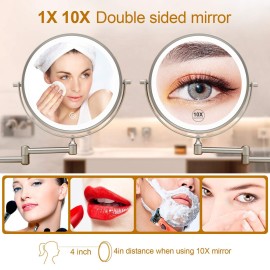 FASCINATE Rechargeable Lighted Makeup Mirror Wall Mount, 8\'\' Double Side 1X 10X Magnifying Makeup Mirror with Light, Extendable Vanity Mirror with 3 Color Modes, Touch Screen Dimming Bathroom Mirror FASCINATE Rechargeable Lighted Makeup Mirror Wall Mount, 8\'\' Double Side 1X 10X Magnifying Makeup Mirror with Light, Extendable Vanity Mirror with 3 Color Modes, Touch Screen Dimming Bathroom Mirror