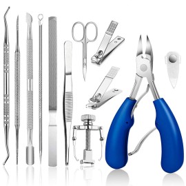 JTIEO 12PCS Toenail Clippers Heavy Duty Toenail Clippers for Thick Toenails Toe Nail Kit Toe Nail Clippers Podiatrist Toenail Clippers Ingrown Toenail Removal Kit Toenail Clipper (Blue)