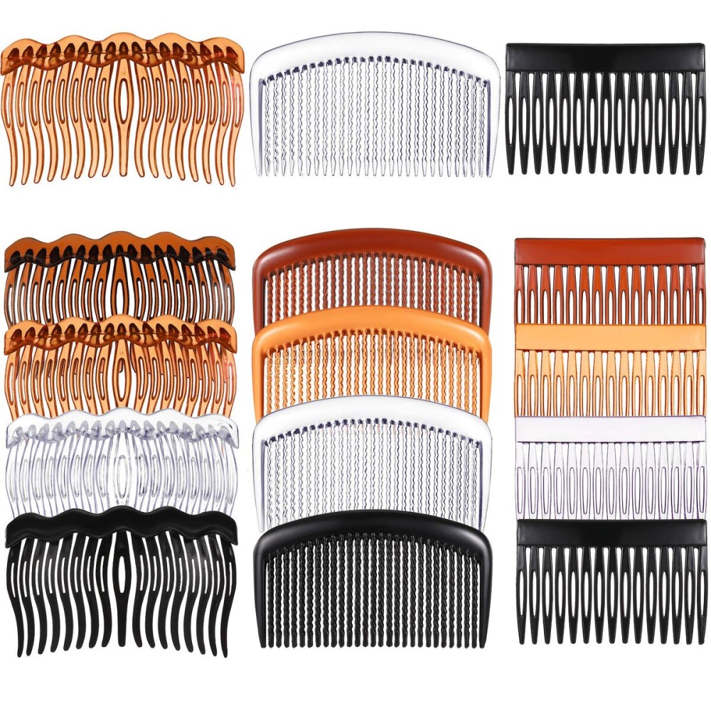 12 Decorative Plastic Side Twist Hair Combs with Teeth for Women and Girls - Fine Hair Accessories with Styling Hair Side Combs (15, 17, 29 Teeth)