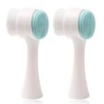 Double Sides Face Brushs, 3D Stand Vertical Silicone Facial Wash Brush, 2 in 1 Facial Cleansing Brush Manual Dual-Action Face Brush for Sensitive, Delicate, Dry Skins (2Pack/Blue)