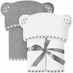 ELSVIN Set of 2 Hooded Baby Towels - White and Grey - Luxurious, Large and Super Absorbent - 30 x 30 Inch - Soft and Suitable for Infants, Toddlers and Kids - 400 GSM