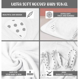 ELSVIN Set of 2 Hooded Baby Towels - White and Grey - Luxurious, Large and Super Absorbent - 30 x 30 Inch - Soft and Suitable for Infants, Toddlers and Kids - 400 GSM