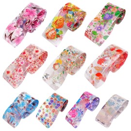 SILPECWEE 50 Sheets Cheetah Print Nail Foil Stickers Set Solid Color Laser Flower Design Nail Transfer Decals Starry Sky Star Manicure DIY Tools