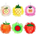 6 Pieces Cute Fruit Bath Shower Sponge Loofahs Mesh Pouf Shower Ball Colorful Cartoon Body Scrubber Balls Shower Mesh for Adults